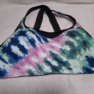 PINK Victoria’s Secret Tie-Dye Padded Sports Bra Green Pink Blue Size M Athletic